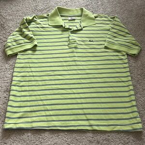 Lacoste VTG Polo Green Blue Striped‎ Alligator Size 6/Large